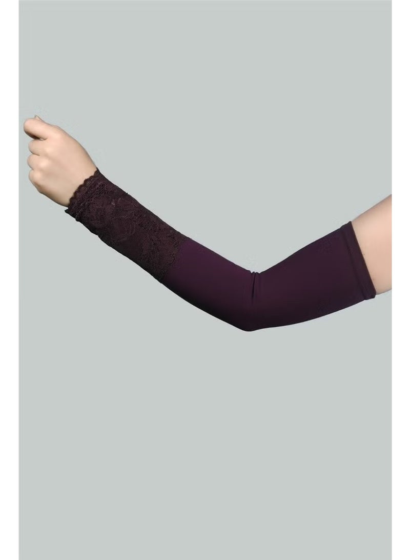 Lace Practical Hijab Sleeve Combed Cotton Prayer Sleeve - Plum